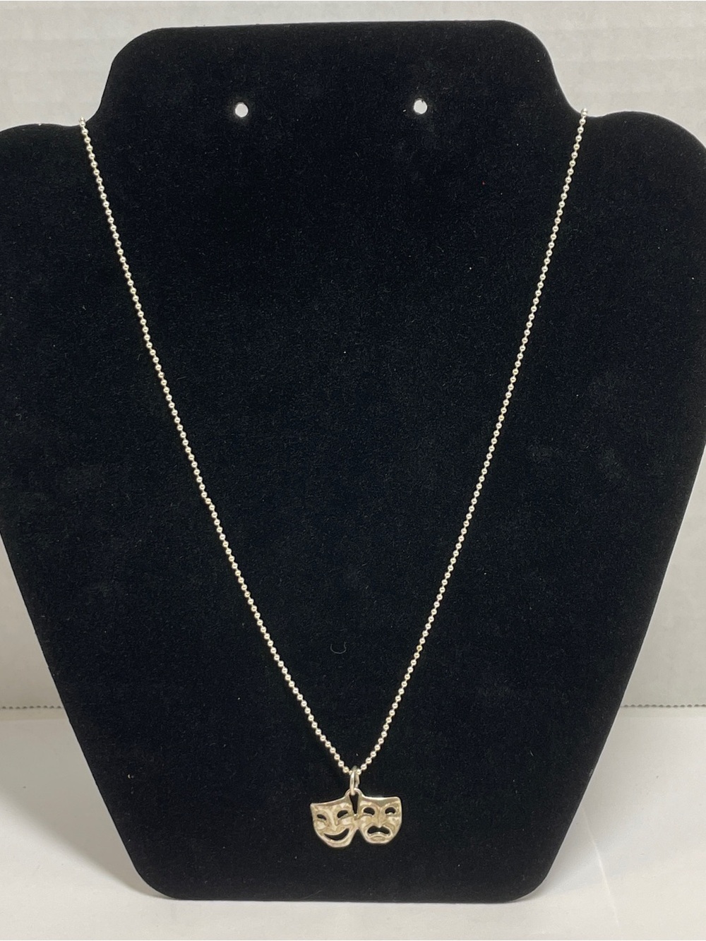 Sterling Silver Theater Drama Comedy Tragedy Mask Charm Ball Necklace Italy 24”